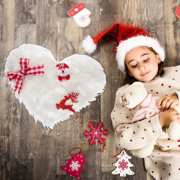 Fluffy Faux Heart Shaped Area Rug Fluffy Room Carpet White 2 Pieces - Picture 2 of 7